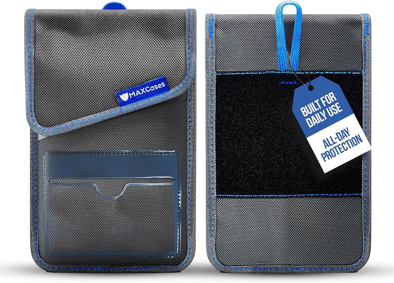 Grey MAXCases Shield ballistic nylon phone lock pouch with clear ID pocket and dual closures