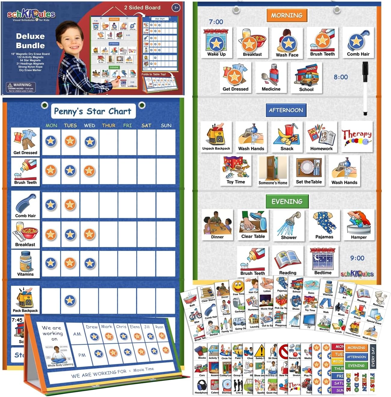 SchKIDules folding magnetic visual schedule board with colourful daily routine icon magnets