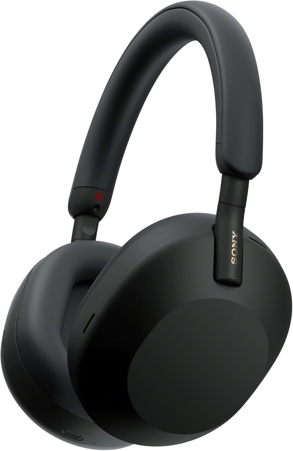 Black Sony WH-1000XM5 wireless noise cancelling over-ear headphones with padded earcups and slim headband