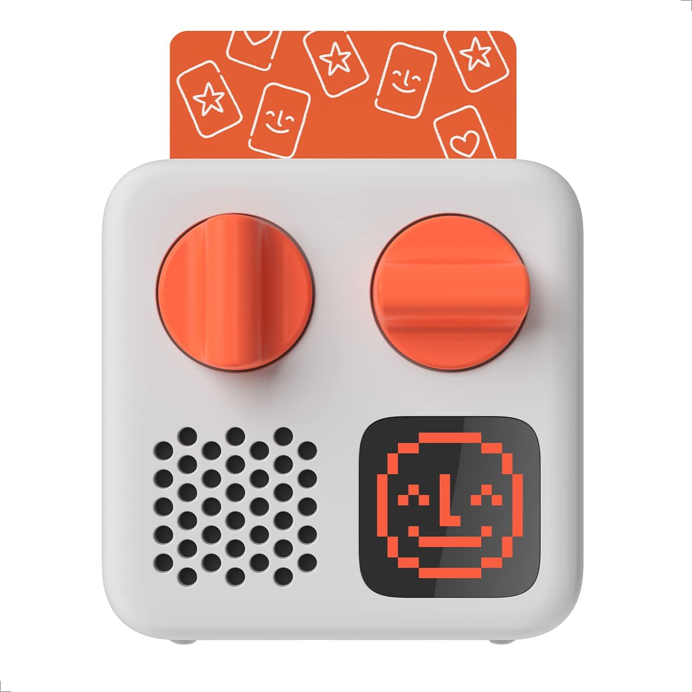 Yoto Mini screen-free kids audio player, a small square speaker with a card slot and pixel display