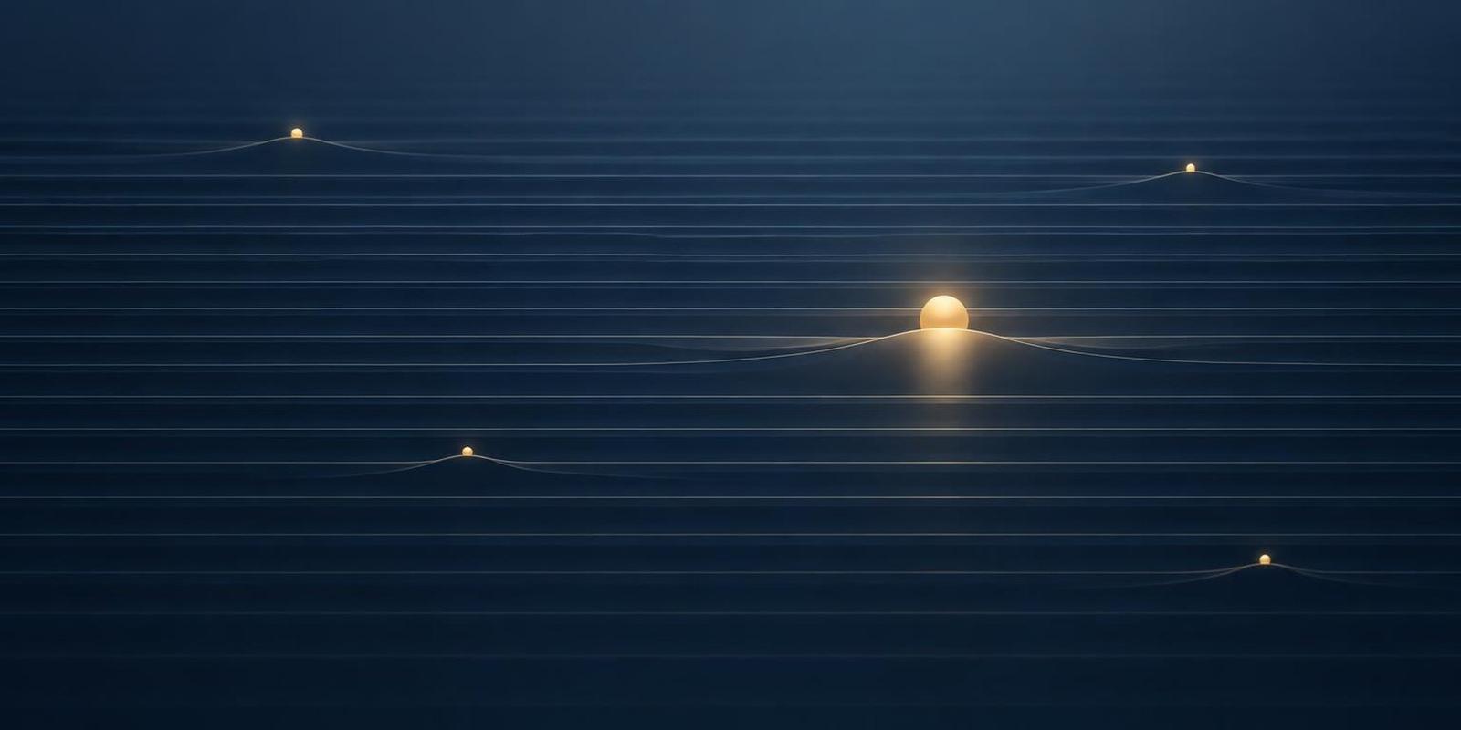 Fine horizontal lines of deep blue with a few small gold markers rising from them