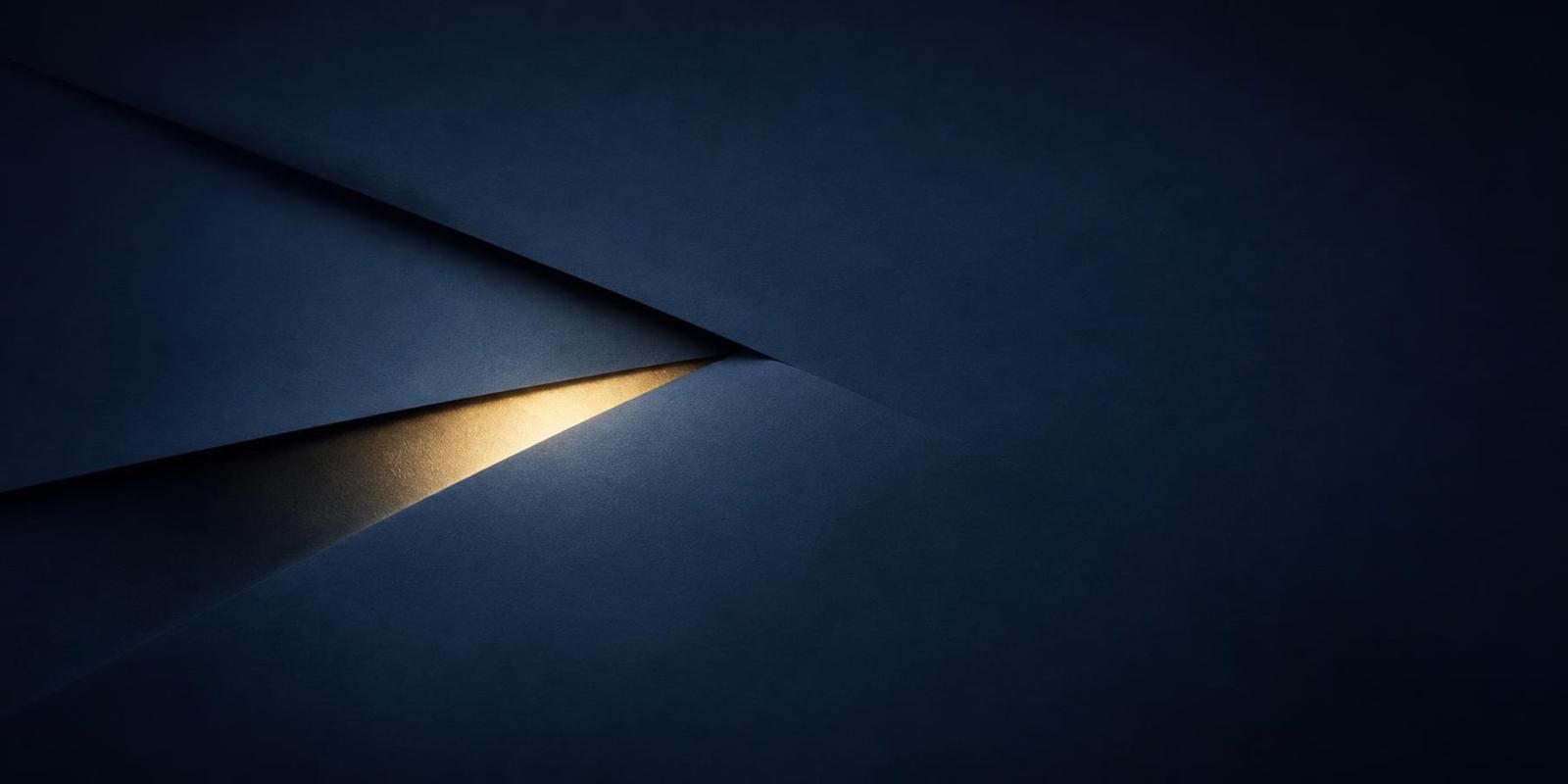 A dark blue folded plane opening on a thin band of gold light, most of what is behind it still concealed